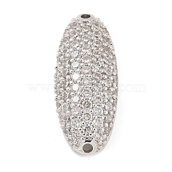 Rack Plating Brass Micro Pave Clear Cubic Zirconia Oval Connector Charms, Long-Lasting Plated, Lead Free & Cadmium Free, Platinum, 20.5x9x4mm, Hole: 1.2mm(KK-A234-016P)