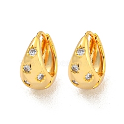 Brass Micro Pave Clear Cubic Zirconia Hoop Earrings for Women, Teardrop, Real 18K Gold Plated, 14x14mm(EJEW-K286-01G)