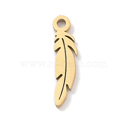 304 Stainless Steel Charms, Laser Cut, Golden, Feather, 12.5x3x1mm, Hole: 1mm(STAS-K286-01G-G)