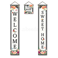 Polyester Hanging Sign for Home Office Front Door Porch Decorations, Rectangle & Square, Word Give Thanks, White, 180x30cm and 30x30cm, 3pcs/set(HJEW-WH0023-031)