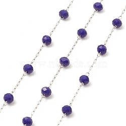 Glass Round Beaded Chains, with 304 Stainless Steel Findings, Unwelded, with Spool, Blue, 3x3.5mm, about 16.40 Feet(5m)/Roll(CHS-B003-04D)