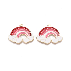 Rack Plating Alloy Enamel Pendants, Cadmium Free & Nickel Free & Lead Free, Light Gold, Rainbow with Heart Charm, FireBrick, 25.5x30x1.5mm, Hole: 1.6mm(ENAM-N056-429B)