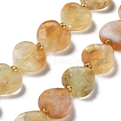 Natural Citrine Beads Strands, Faceted Love Heart, with Seed Beads, 11~12x12x4~5mm, Hole: 0.9mm, about 30~32pcs/strand, 15.35''(39cm)(G-B044-B10-01)