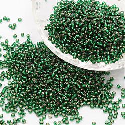 12/0 Transparent Glass Round Seed Beads, Grade A, Silver Lined, Dark Cyan, 1.8~2.0mm, Hole: 0.8mm, about 28000pcs/pound(SEED-J010-F12-37)
