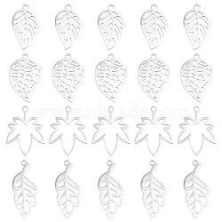 DICOSMETIC 24Pcs 4 Style 304 Stainless Steel Pendants, Laser Cut, Leaf, Stainless Steel Color, 6pcs/style(STAS-DC0005-88)