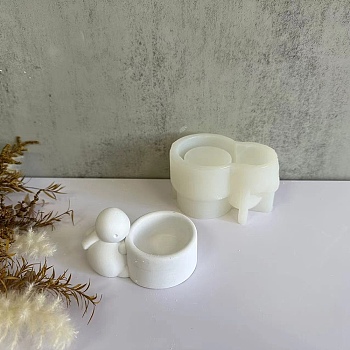 DIY Rabbit Candle Holder Silicone Molds, Resin Cement Plaster Casting Molds, White, 9.5x7x5.7cm, Inner Diameter: 8.6x7cm