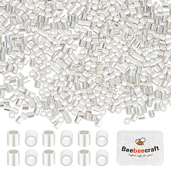 Brass Spacer Beads, Tube/Column, 925 Sterling Silver Plated, 2x2mm, Hole: 1.5mm, 600pcs