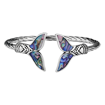 Mermaid Tail Alloy Enamel Cuff Bangle, Adjustable Mermaid Open Bracelet Jewelry Gift for Women, Antique Silver, Inner Diameter: 2-1/4 inch(5.8cm)