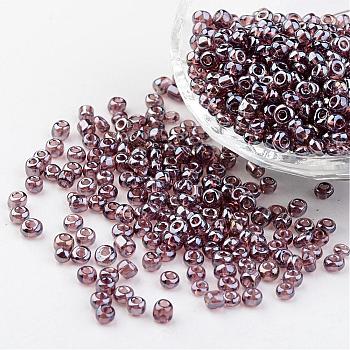 Round Glass Seed Beads, Trans. Colours Lustered, Rosy Brown, Size: about 4mm in diameter, hole: 1.5mm, about 496pcs/50g