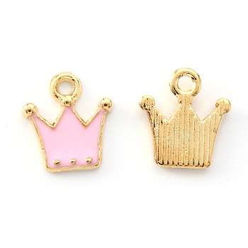 Alloy Enamel Charms, Crown, Light Gold, Pink, 12x11x2mm, Hole: 1.6mm