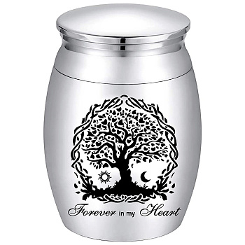 Column Zinc Alloy Cremation Urn, with Velvet Packing Pouches & Polishing Cloth & Disposable Flatware Spoons, Tree of Life, 1.59 inch(4.05cm), Capacity: 30ml(1.01fl. oz)