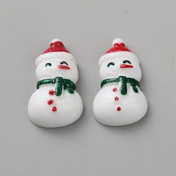 Christmas Opaque Resin Decoden Cabochons, Snowman with Glitter Powder, Green, 29x17x9mm