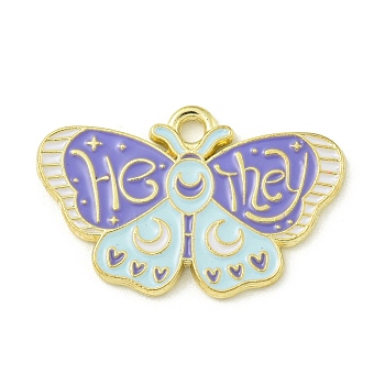 Alloy Enamel Pendants, Golden, He/They Pronouns Butterfly Charm, Purple, 16x25x1.5mm, Hole: 1.8mm