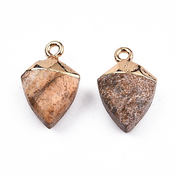 Natural Picture Jasper Pendants, with Light Gold Plated Iron Findings, Faceted, Kite Charm, 18.5x11.5~12x6mm, Hole: 1.6mm