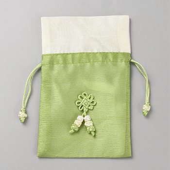 Rectangle Cloth Packing Pouches, Drawstring Bags, Yellow Green, 16x10x0.1cm