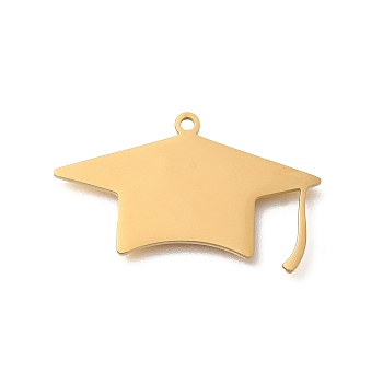 304 Stainless Steel Pendants, Laser Cut, Doctoral Hat Charm, Real 18K Gold Plated, 18x30x1.5mm, Hole: 1.5mm