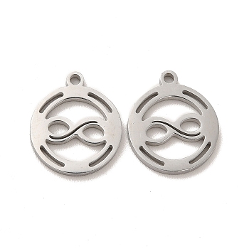 304 Stainless Steel Charms, Flat Round with Infinity, Stainless Steel Color, 15x13x1.4mm, Hole: 1.4mm