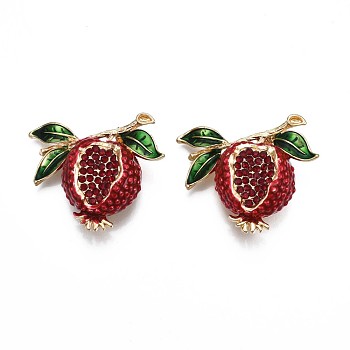 Pomegranate Enamel Pin with Rhinestone, Fruit Alloy Brooch with for Backpack Clothes, Nickel Free & Lead Free, Light Golden, Crimson, 37x45mm