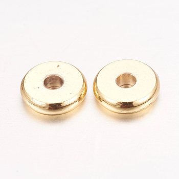 Real 18K Gold Plated Brass Spacer Beads, Nickel Free, Flat Round, 7x1.5mm, Hole: 2mm