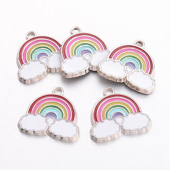 Alloy Enamel Pendants, Rainbow & Cloud Charms, for Children Kids Jewelry Making, Platinum, Cadmium Free & Lead Free, Colorful, 17.5x19x1.6mm, Hole: 2mm