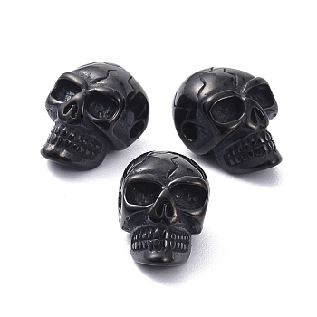 304 Stainless Steel Beads, Skull, Electrophoresis Black, 14x9.5x9mm, Hole: 1.6mm