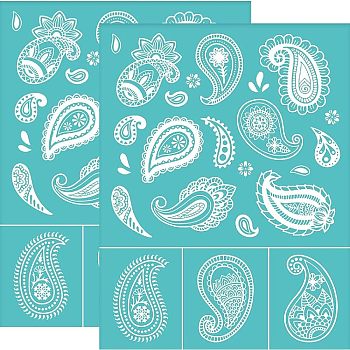 Self-Adhesive Silk Screen Printing Stencil, for Painting on Wood, DIY Decoration T-Shirt Fabric, Turquoise, Floral Pattern, 220x280mm