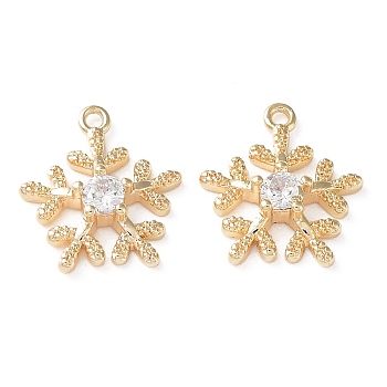 Brass Glass Charms, Christmas Snowflake, Real 18K Gold Plated, 13x12x3mm, Hole: 1mm