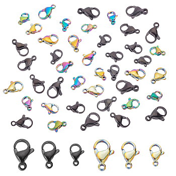 PandaHall Elite 60Pcs 6 Sizes Vacuum Plating 304 Stainless Steel Lobster Claw Clasps, Parrot Trigger Clasps, Mixed Color, 10pcs/size