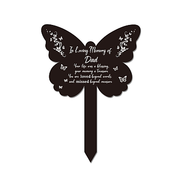Acrylic Garden Stake, Ground Insert Decor, for Yard, Lawn, Garden Decoration, Butterfly with Memorial Words, Butterfly Pattern, 205x145mm