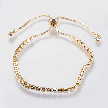 Adjustable Brass Micro Pave Cubic Zirconia Bracelets, Bolo Bracelets, Slider Bracelets, Golden, 8-1/2 inch(215mm)