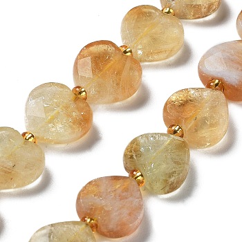 Natural Citrine Beads Strands, Faceted Love Heart, with Seed Beads, 11~12x12x4~5mm, Hole: 0.9mm, about 30~32pcs/strand, 15.35''(39cm)