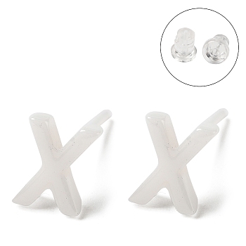 Hypoallergenic Bioceramics Zirconia Ceramic Stud Earrings, No Fading and Nickel Free, Alphabet, Letter X, 7x5.5mm