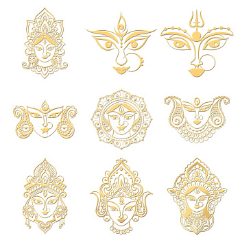 Nickel Decoration Stickers, Metal Resin Filler, Epoxy Resin & UV Resin Craft Filling Material, Golden, Durga, Human, 40x40mm, 9 style, 1pc/style, 9pcs/set