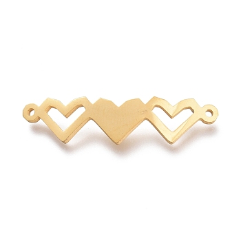 304 Stainless Steel Links Connectors, Laser Cut, 3 Connected Heart, Golden, 7x28.5x1mm, Hole: 1mm
