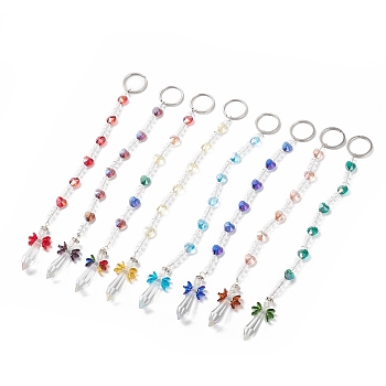8Pcs Colorful Electroplate Glass Beaded Keychain, with Glass Charms and 304 Stainless Steel Findings, Bullet, Mixed Color, 26cm, 8pcs/set