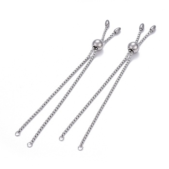 304 Stainless Steel Slider Bracelet/Bolo Bracelets Making, with Box Chains, Stainless Steel Color, 10-5/8 inch(27cm)