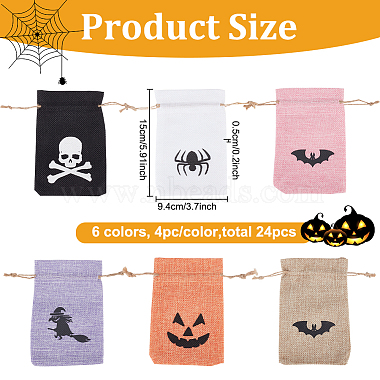 24Pcs 6 Colors  Halloween Burlap Packing Pouches Drawstring Bags(ABAG-BC0001-49)-2