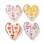 Handmade Porcelain Beads, Hand Painted Ceramic Beads, Heart, Famille Rose Porcelain, Mixed Color, 23.5~24x20.5~21x6.5~7mm, Hole: 1.6~1.8mm(PORC-Z007-04)