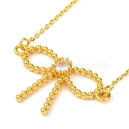 Brass Clear Cubic Zirconia Bowknot Pendant Necklaces, Cable Chain Neckalces for Women, Lead Free & Cadmium Free, Golden, 17.44 inch(44.3cm)(NJEW-F326-03G)