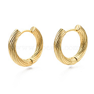 Brass Huggie Hoop Earrings, Nickel Free, Textured Ring Shape, Real 18K Gold Plated, 19.5x3.5mm, Pin: 1mm(X-KK-S356-347A-NF)