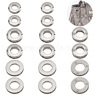 WADORN 18Pcs 3 Style Alloy Grommet Eyelet Findings, Screw Together Grommet Ring, for Bag Making, Platinum, 2.1~3x0.5~0.7cm, Hole: 10.5~16mm, 6pcs/style(FIND-WR0006-18P)