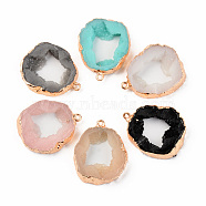 Druzy Resin Pendants, Imitation Geode Druzy Agate Slices, with Edge Light Gold Plated Iron Loops, Flat Round, Mixed Color, 32x26x5.5~6.5mm, Hole: 1.8mm(RESI-R428-008)