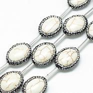 Natural Magnesite Rhinestone Beads, Oval, Creamy White, 20.5~23x6mm, Hole: 1mm(G-Q488-01)