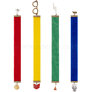 Magic Theme Velvet Ribbon Bookmark, Alloy Enamel & 304 Stainless Steel Pendant Bookmark, Train/Witch Hat/Lion, Mixed Color, 310~340mm, 4 style, 1pc/style, 4pcs/set(AJEW-AB00134)