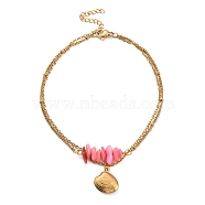 Dyed Natural Shell Chips Charms Anklet, Golden 304 Stainless Steel Chains Double Layer Anklet, Shell Shape, 8-7/8 inch(22.5cm)(AJEW-G049-01G-03)