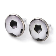 Sport Balls Glass & 304 Stainless Steel Stud Earrings for Women, Stainless Steel Color, Football, 15.5mm(EJEW-H005-01P-01)