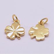 Brass Charms, Cadmium Free & Nickel Free & Lead Free, Clover, Real 18K Gold Plated, 11x8x1mm, Hole: 2.5mm(KK-G302-09G-NR)