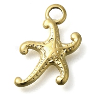 Ion Plating(IP) 304 Stainless Steel Pendants, Starfish Charm, Real 18K Gold Plated, 17.5x13x2.5mm, Hole: 3mm(STAS-I310-09G)