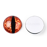 Glass Cabochons, Half Round with Evil Eye, Vertical Pupil, Coral, 20x6.5mm(GGLA-T004-02H)