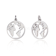 201 Stainless Steel Pendants, Ring with Map, Stainless Steel Color, 20x17.5x1mm, Hole: 3mm(STAS-S105-T562D-1)